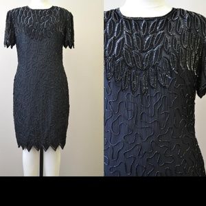 Vintage Black Silk Beaded Dress Laurence Kazar